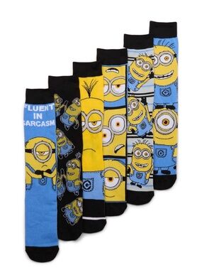 💜Minions Men’s Casual Crew Socks, 6-Pack Size:8-12